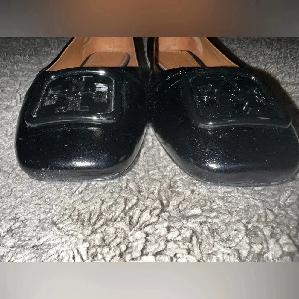 TORY BURCH WRINKLE LEATHER BALLET FLAT IN PERFECT BLACK 6M - Picture 2 of 5